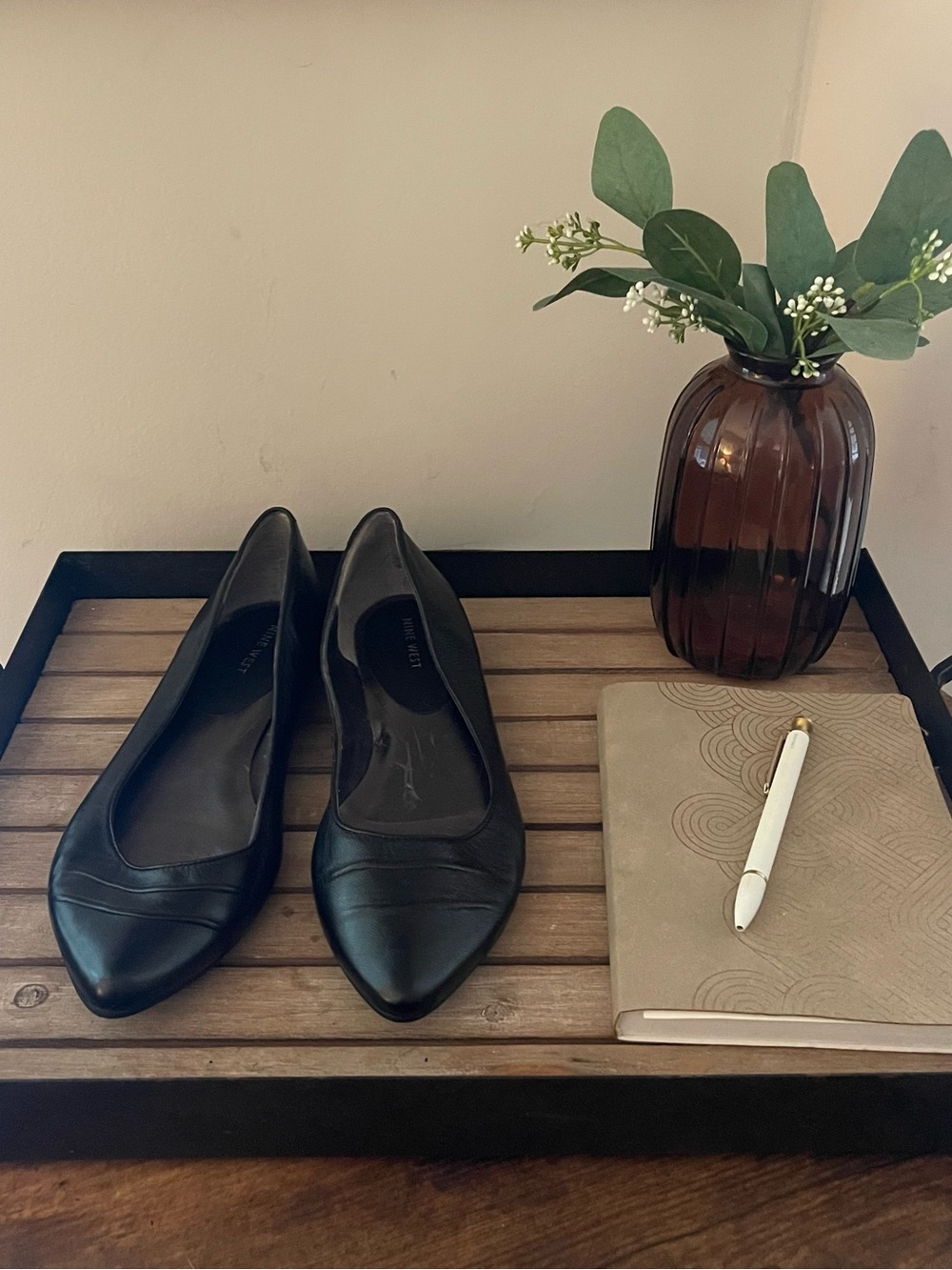 Nine West Black Pointed Toe Leather Flats